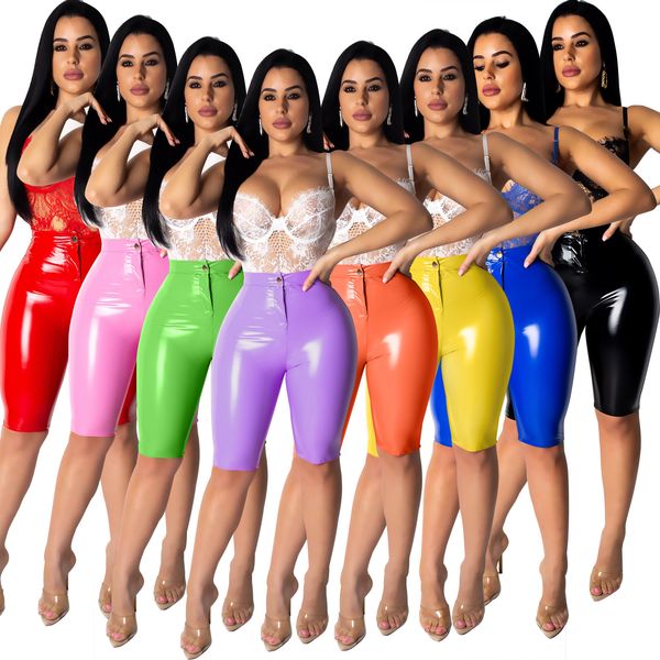 women faux leather pants button zippers pu leather capris high elasticity knee length trousers faux pu leather short pants, Black;white 
women faux leather pants button zippers pu leather capris high elasticity knee length trousers faux pu leather short pants, Black;white