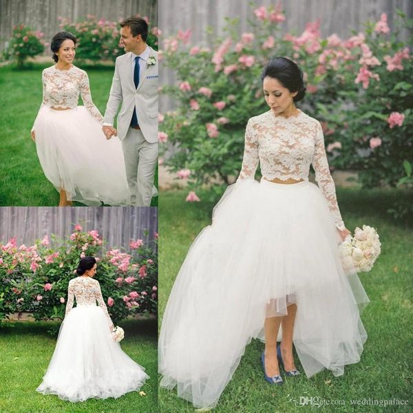o-neck long sleeve hi-low wedding dresses two pieces lace zipper back white tulle fashion bridal wedding gowns vestido de casamento
o-neck long sleeve hi-low wedding dresses two pieces lace zipper back white tulle fashion bridal wedding gowns vestido de casamento