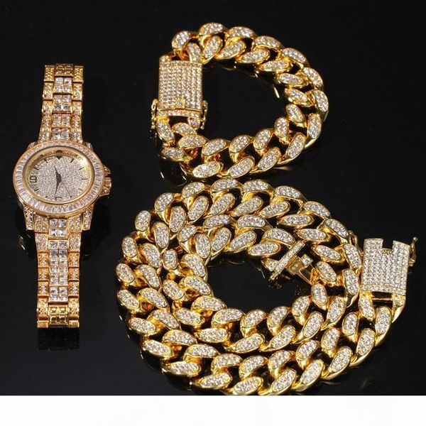 hip hop bling chain jewelry mens necklace iced out diamond miami cuban link chain gold silver watch & necklace & bracelet set
hip hop bling chain jewelry mens necklace iced out diamond miami cuban link chain gold silver watch & necklace & bracelet set