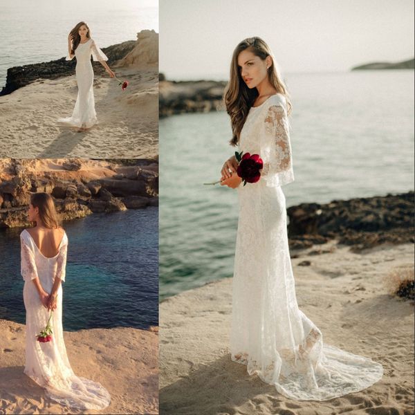 modest long sleeve bohemian wedding dress full lace backless zipper mermaid wedding dresses long beach bridal gown, White
modest long sleeve bohemian wedding dress full lace backless zipper mermaid wedding dresses long beach bridal gown, White