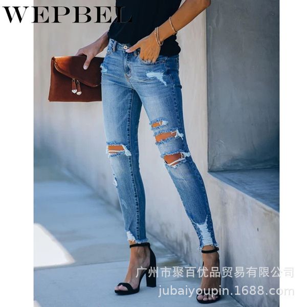 wepbel women's jeans casual skinny mid waist tight ripped hole fashion pencil jeans, Blue
wepbel women's jeans casual skinny mid waist tight ripped hole fashion pencil jeans, Blue