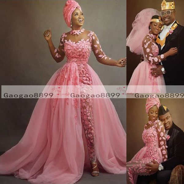 2019 aso ebi boho illusion 3d flower lace wedding dresses long sleeves sheath jumpsuit bridal gowns party wear vestido de novias, White
2019 aso ebi boho illusion 3d flower lace wedding dresses long sleeves sheath jumpsuit bridal gowns party wear vestido de novias, White