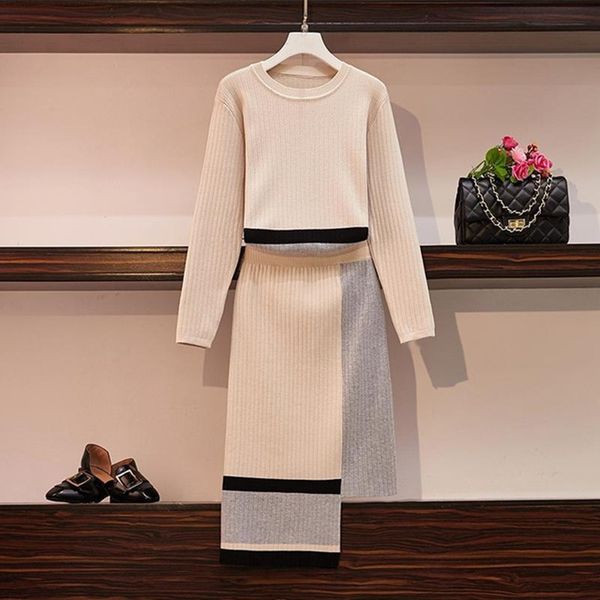 women long sleeve pullovers sweater + pencil skirt suits elegant woman knitted jumpers skirts 2pcs sets plus size clothing, White 
women long sleeve pullovers sweater + pencil skirt suits elegant woman knitted jumpers skirts 2pcs sets plus size clothing, White