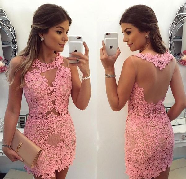 pink cocktail dresses illusion sheer neck lace formal club wear homecoming prom party gowns plus size custom made, Black
pink cocktail dresses illusion sheer neck lace formal club wear homecoming prom party gowns plus size custom made, Black