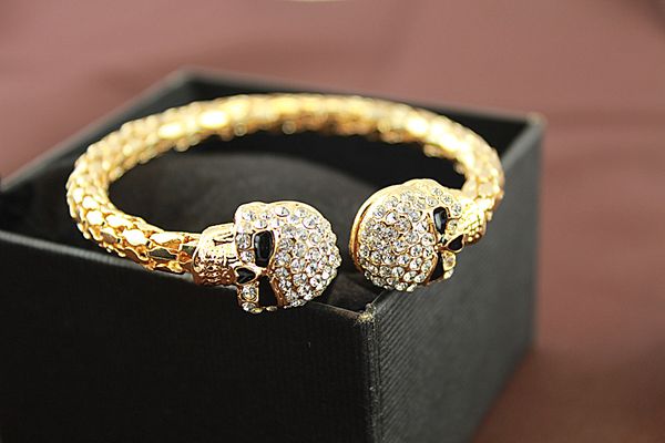punk skull crystal open bangle for men f othic double skull heads cuff bracelets men's charms shiny jewelry, Black
punk skull crystal open bangle for men f othic double skull heads cuff bracelets men's charms shiny jewelry, Black