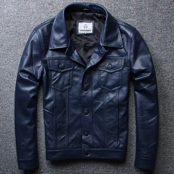 men's slim fit blue leather jacket with two pockets fashionable denim shirt stylish cow leather jacket men leather cost for men, Black
men's slim fit blue leather jacket with two pockets fashionable denim shirt stylish cow leather jacket men leather cost for men, Black