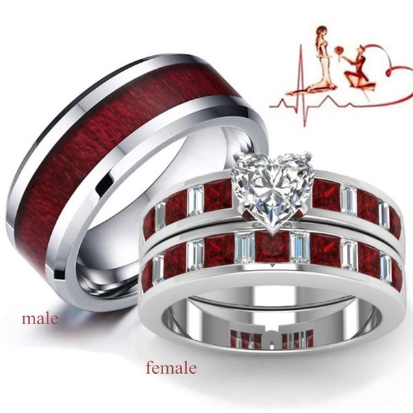 romantic lover jewelry-men's wood ring and women's silver red ring heart cut crystal bride engagement wedding jewelry, Slivery;golden
romantic lover jewelry-men's wood ring and women's silver red ring heart cut crystal bride engagement wedding jewelry, Slivery;golden