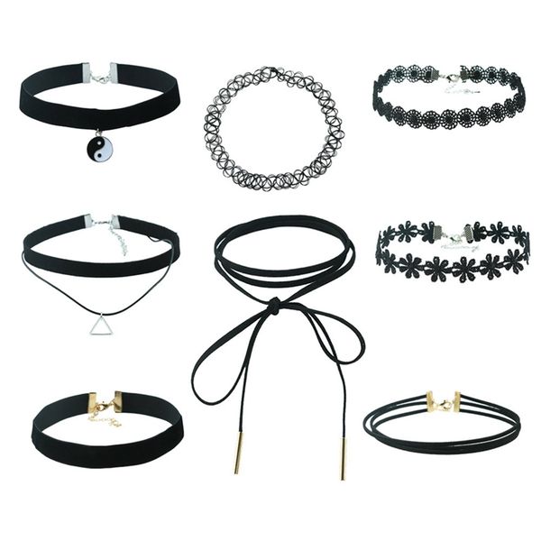 1set new gothic black lace leather velvet tattoo choker necklaces for women collar party jewelry neck accessories chokers, Golden;silver
1set new gothic black lace leather velvet tattoo choker necklaces for women collar party jewelry neck accessories chokers, Golden;silver