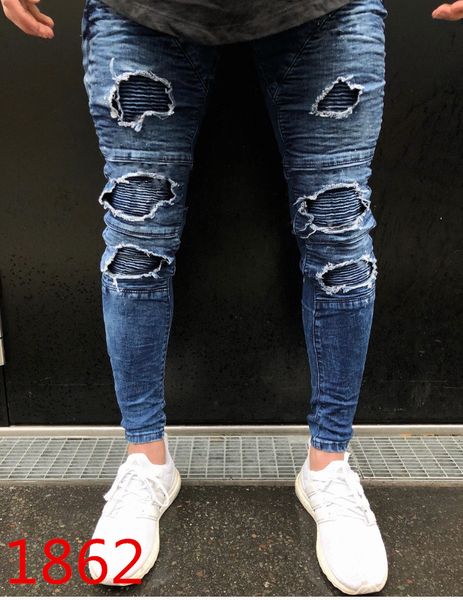 casual men jeans spliced denim pants skinny mens clothing, Blue