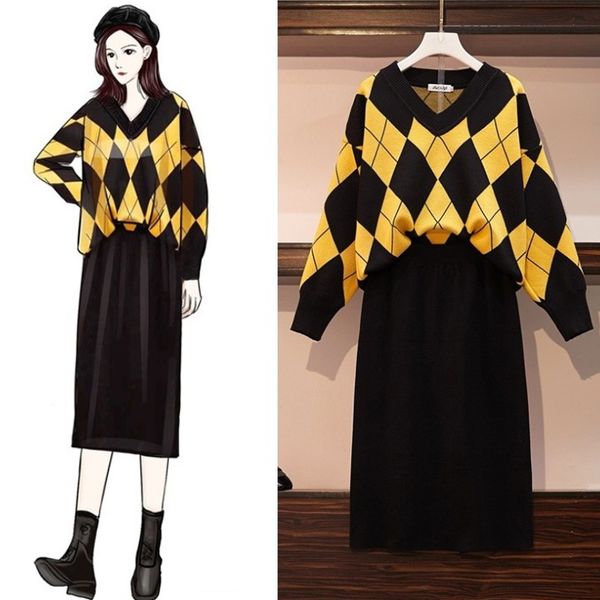 utumn winter women warm two piece knitted suit v neck plaid sweater and midi pencil skirt casual matching set 2 pcs outfits, White
utumn winter women warm two piece knitted suit v neck plaid sweater and midi pencil skirt casual matching set 2 pcs outfits, White