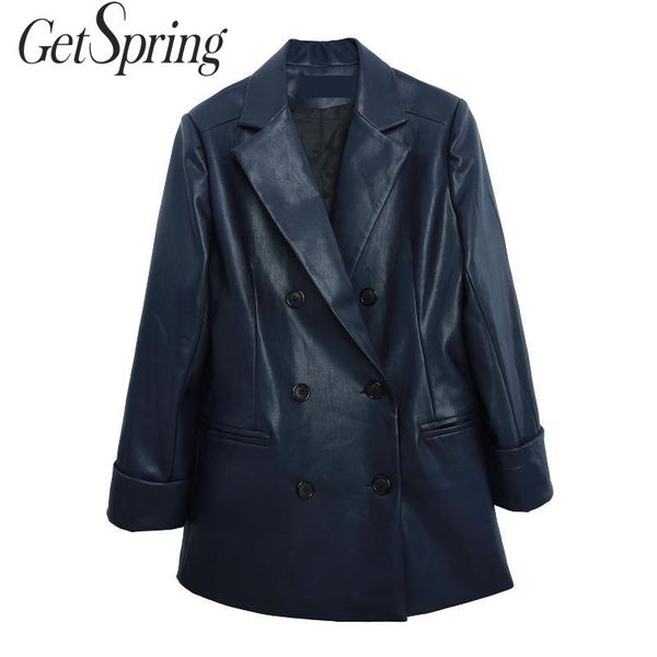getspring women coat double breasted dark blue pu leather long coats jackets women plus size all match outerwear womens 2019 new, Black;brown
getspring women coat double breasted dark blue pu leather long coats jackets women plus size all match outerwear womens 2019 new, Black;brown