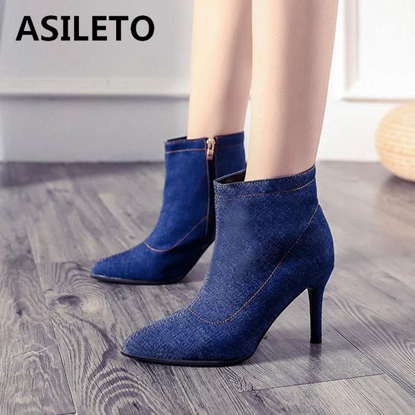 asileto blue jeans boots autumn winter shoes ankle boots for women denim superhigh heels woman stilettos zip bootie, Black
asileto blue jeans boots autumn winter shoes ankle boots for women denim superhigh heels woman stilettos zip bootie, Black