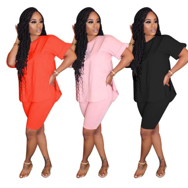 2020 summer light suit european street casual women 's thin solid color slit round neck t- shirt shorts two - piece set, White
2020 summer light suit european street casual women 's thin solid color slit round neck t- shirt shorts two - piece set, White