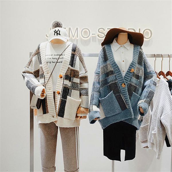 fashion-cbafu autumn winter plaid knitted cardigan women sweater single button chic cute bf knitting coats basic jumper jackets, White;black
fashion-cbafu autumn winter plaid knitted cardigan women sweater single button chic cute bf knitting coats basic jumper jackets, White;black