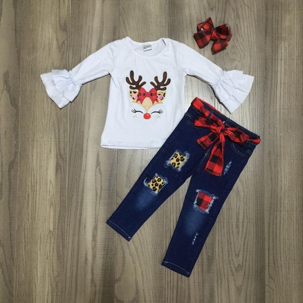 baby girls clothes children christmas outfits elk deer tee with holed jeans pants girls boutique clothes with bow, White
baby girls clothes children christmas outfits elk deer tee with holed jeans pants girls boutique clothes with bow, White
