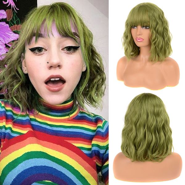 Short Water Wave Wigs for Black Women African American Synthetic Hair Green Wigs with Bangs Heat Resistant Cosplay Wig
Short Water Wave Wigs for Black Women African American Synthetic Hair Green Wigs with Bangs Heat Resistant Cosplay Wig