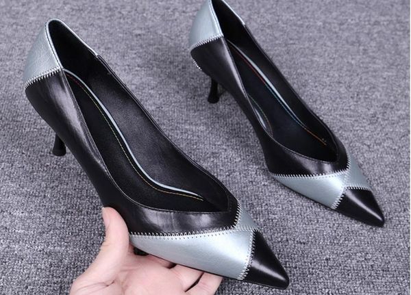 2019 women's shoes in spring and autumn with new style high heel fine heel pointed end blue patchwork#a5, Black
2019 women's shoes in spring and autumn with new style high heel fine heel pointed end blue patchwork#a5, Black