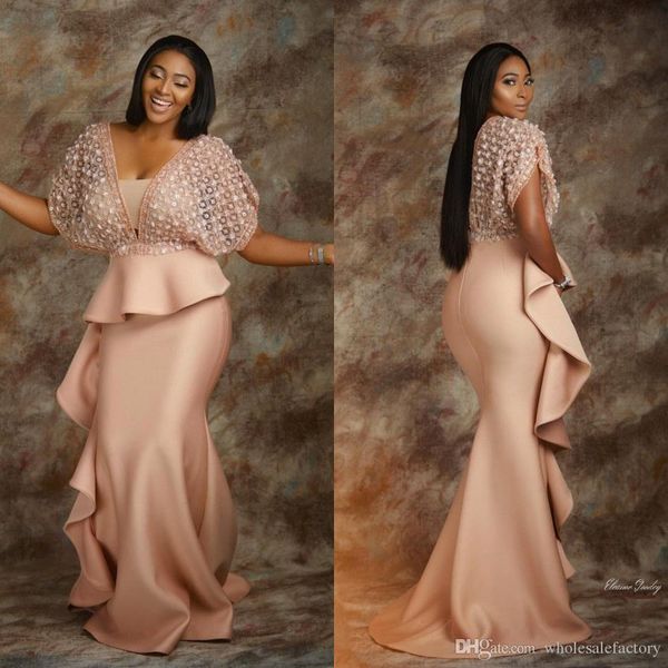 african deep v neck satin mermaid plus size evening dresses 2019 short sleeves beaded ruffles sweep train formal prom party dresses ba9858, Black;red
african deep v neck satin mermaid plus size evening dresses 2019 short sleeves beaded ruffles sweep train formal prom party dresses ba9858, Black;red