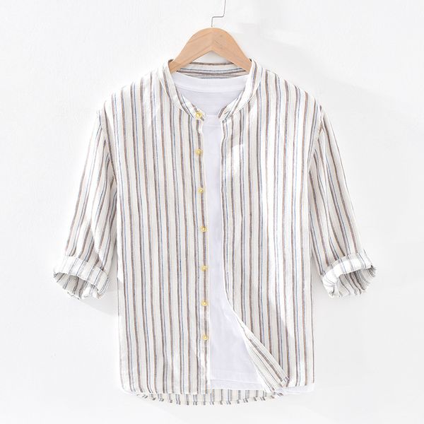striped 100% linen three-quarter sleeve shirts men casual summer thin breathable pure flax dress shirt male ts-611, White;black
striped 100% linen three-quarter sleeve shirts men casual summer thin breathable pure flax dress shirt male ts-611, White;black