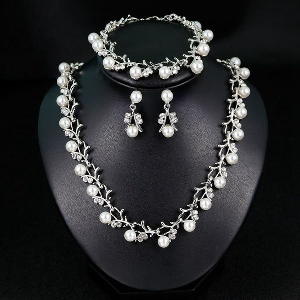 2019 fashion bridal wedding jewelry sets rhinestone crystal pearls necklace earrings bracelet sets for women jewelry gifts, Silver
2019 fashion bridal wedding jewelry sets rhinestone crystal pearls necklace earrings bracelet sets for women jewelry gifts, Silver