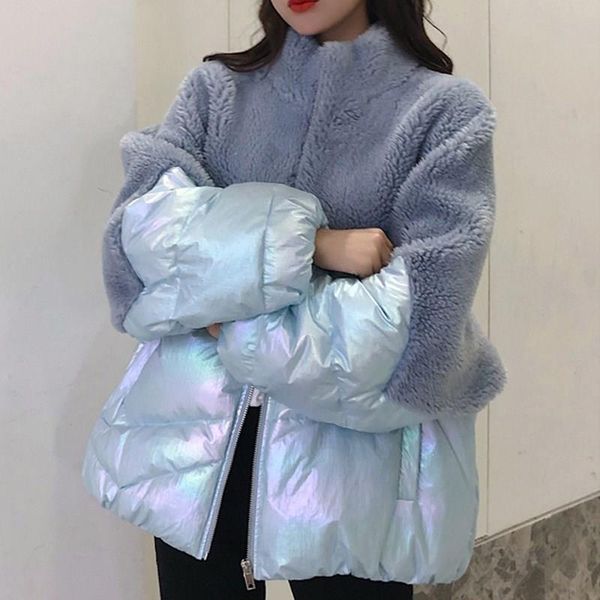 2019 women winter coats lamb hair short down cotton jackets loose slim fur patchwork glossy cotton coat, Black
2019 women winter coats lamb hair short down cotton jackets loose slim fur patchwork glossy cotton coat, Black