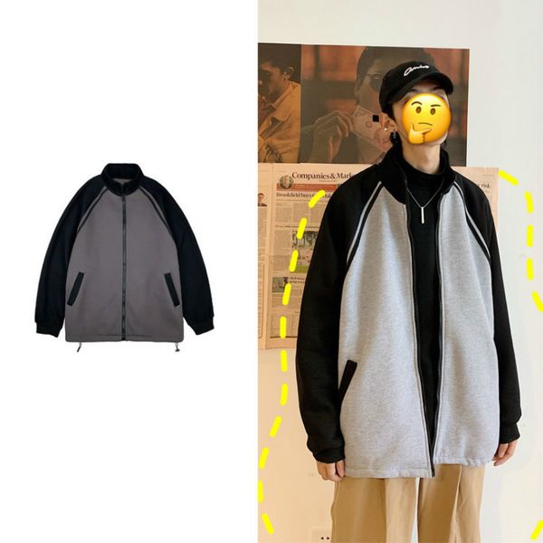 men's thickening velvet windbreaker splicing color streetwear bomber jacket outercoats loose high-quality coats grey outerwear, Black;brown
men's thickening velvet windbreaker splicing color streetwear bomber jacket outercoats loose high-quality coats grey outerwear, Black;brown