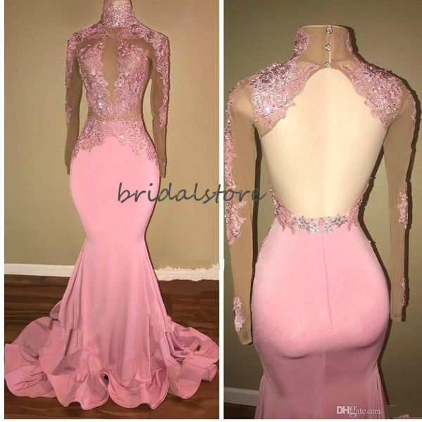 real pink prom dresses for black girls high neck illusion long sleeve lace long evening dresses mermaid occasion gowns open back 2020
real pink prom dresses for black girls high neck illusion long sleeve lace long evening dresses mermaid occasion gowns open back 2020
