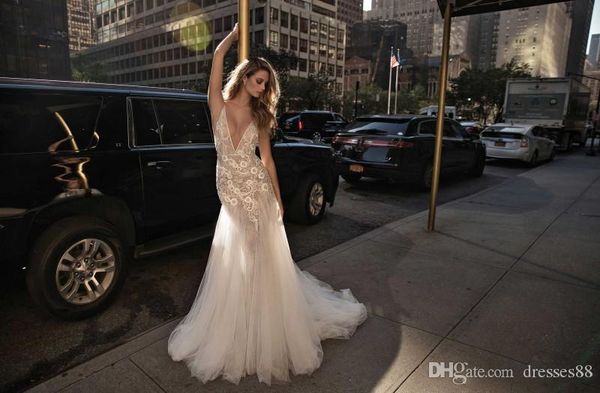 2019 berta lace mermaid wedding dresses deep v-neck trumpet backless bridal gowns sweep train tulle beading country wedding dress, White
2019 berta lace mermaid wedding dresses deep v-neck trumpet backless bridal gowns sweep train tulle beading country wedding dress, White