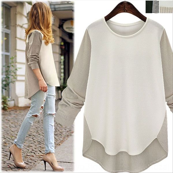 seasonal shirt large size women's round collar long sleeve color matching medium and long base shirt loose all-match t-shirt, White
seasonal shirt large size women's round collar long sleeve color matching medium and long base shirt loose all-match t-shirt, White