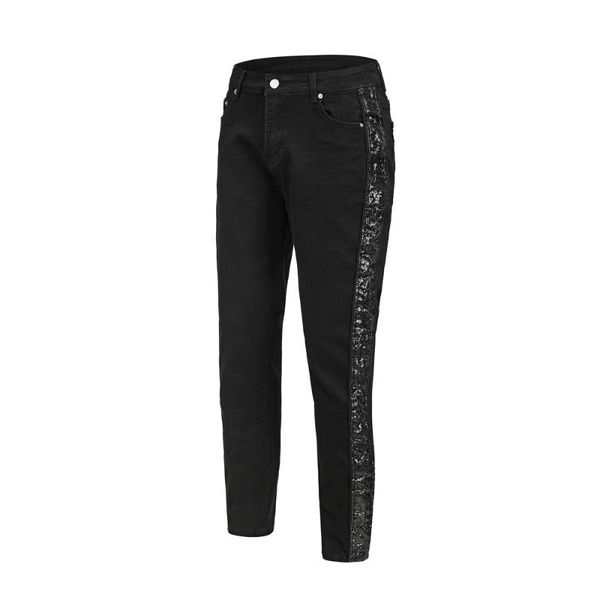 side sequins black slim jeans new arrivals men streetwear, Blue