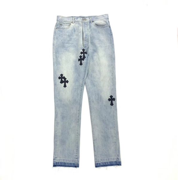 new ch leather cross spliced men's washing water light color versatile straight casual jeans, Blue
new ch leather cross spliced men's washing water light color versatile straight casual jeans, Blue