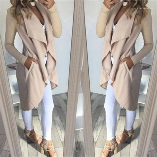pockets long sleeve lapel collar slim overcoat casual asymmetrical outerwear jacket women cardigan coat autumn blends, Tan;black
pockets long sleeve lapel collar slim overcoat casual asymmetrical outerwear jacket women cardigan coat autumn blends, Tan;black