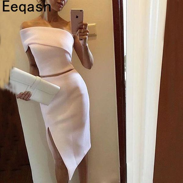 two pieces knee length cocktail dresses white women formal party gowns 2018 side split robe de cocktail, White;black
two pieces knee length cocktail dresses white women formal party gowns 2018 side split robe de cocktail, White;black
