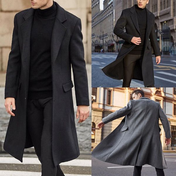solid color men's british style business casual long coat fashionable warm woolen windbreaker overcoat, Black
solid color men's british style business casual long coat fashionable warm woolen windbreaker overcoat, Black