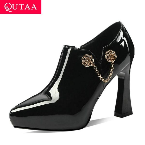 qutaa 2020 pointed toe zipper women pumps pu leather platform ladies shoes hoof heel metal decoration ankle boots size 34-43, Black
qutaa 2020 pointed toe zipper women pumps pu leather platform ladies shoes hoof heel metal decoration ankle boots size 34-43, Black