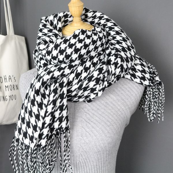 women winter thick fashion soft warm lady cashmere white and black long houndstooth scarf with tassel y200103, Blue;gray
women winter thick fashion soft warm lady cashmere white and black long houndstooth scarf with tassel y200103, Blue;gray