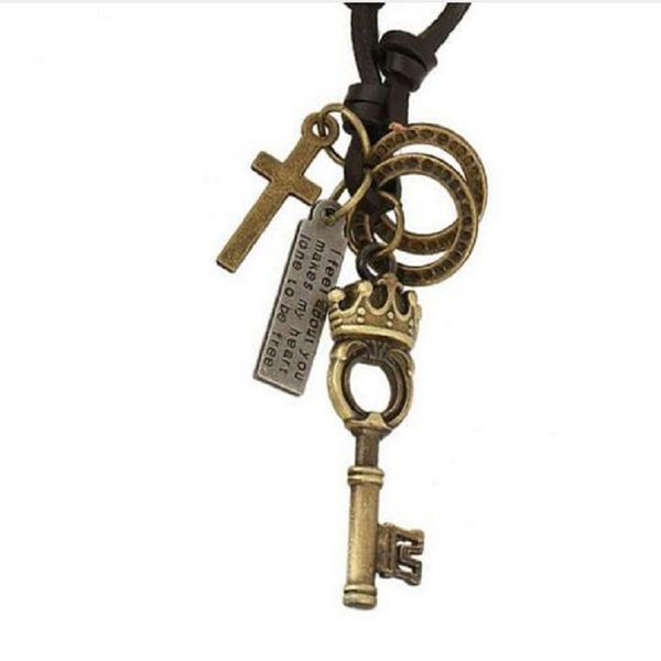 charm antique crown key pendant necklace leather cord geometric cross dog tag casual men's necklace & pendant retro jewelry, Silver
charm antique crown key pendant necklace leather cord geometric cross dog tag casual men's necklace & pendant retro jewelry, Silver