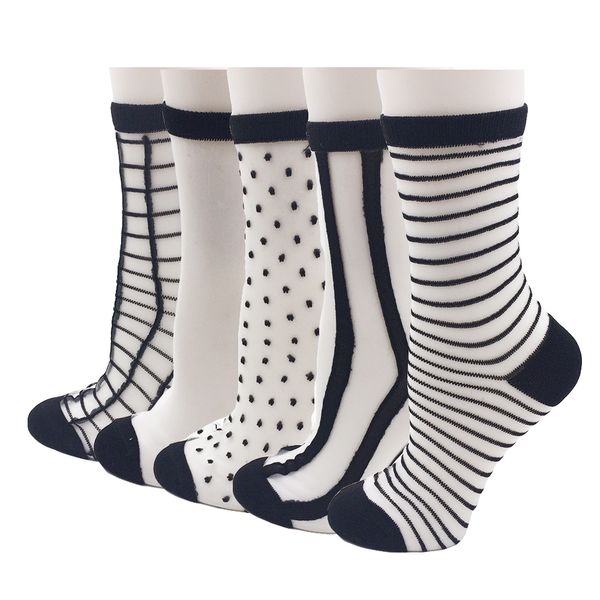 5 pairs/lot different style lace transparent crystal women socks comfy sheer silk summer style ankle socks, Black;white
5 pairs/lot different style lace transparent crystal women socks comfy sheer silk summer style ankle socks, Black;white