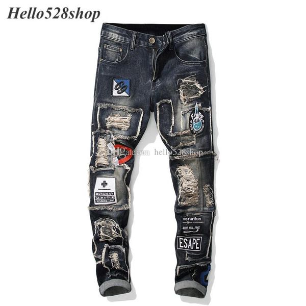 hello528shop four seasons mens new hole patch embroidery badge jeans youth straight slim stretch personality long pants, Blue
hello528shop four seasons mens new hole patch embroidery badge jeans youth straight slim stretch personality long pants, Blue