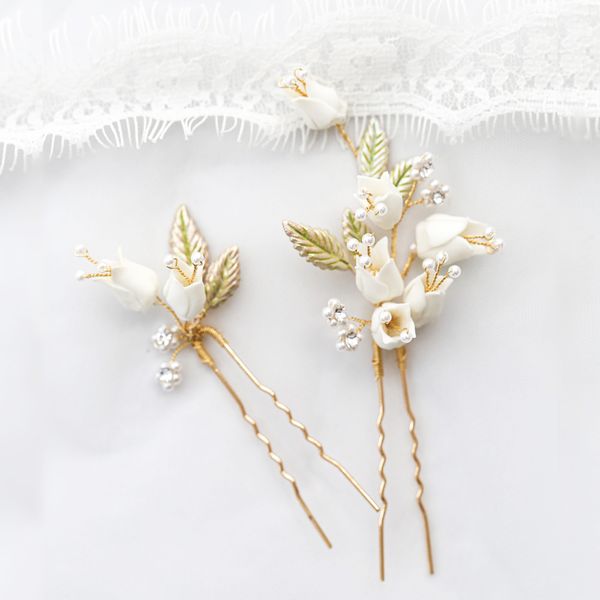 delicate ceramic flower bridal hair pin set handmade wedding headpiece party prom hair jewelry 2019 brides hair accessories, Golden;white
delicate ceramic flower bridal hair pin set handmade wedding headpiece party prom hair jewelry 2019 brides hair accessories, Golden;white