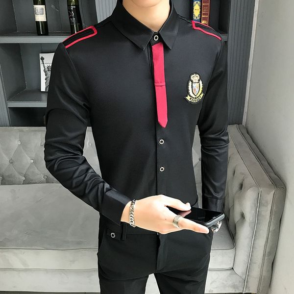 men's casual shirts long-sleeved shirt bar nightclub hair stylist bow tie work male slim fit black white clothing mens dress, White;black
men's casual shirts long-sleeved shirt bar nightclub hair stylist bow tie work male slim fit black white clothing mens dress, White;black