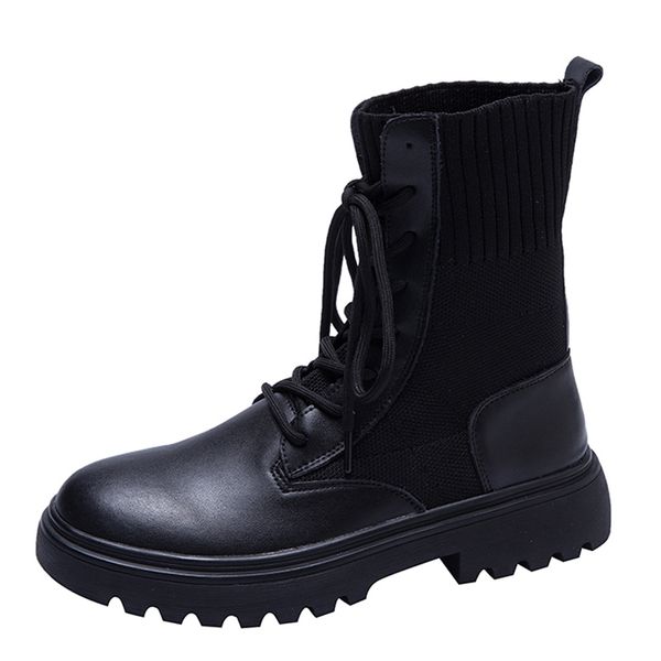 female winter socks mouth boots lac up leather outdoor snow boots women fur zapatos de mujer womens winter shoes %x808, Black