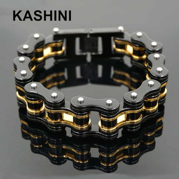fashion stainless steel 316l bicycle chain gold black bracelets & bangles motorcycle chain bracelet men biker jewelry gift, Golden;silver