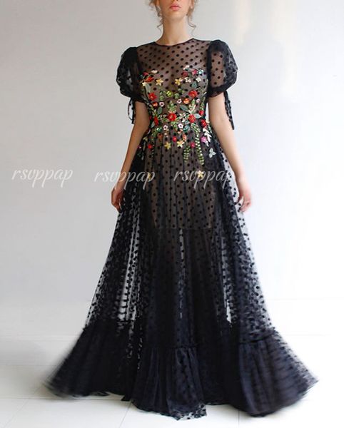 new arrival long dresses evening 2019 short sleeve see through flowers arabic style women black tulle formal gowns, White;black
new arrival long dresses evening 2019 short sleeve see through flowers arabic style women black tulle formal gowns, White;black