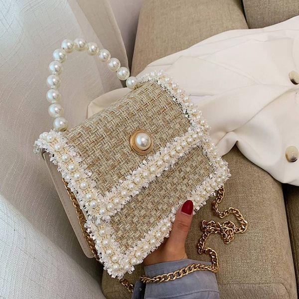 new plaid women hand bag bead floral cotton linen shoulder bag solid pearl chain strap autumn holiday chic tote
new plaid women hand bag bead floral cotton linen shoulder bag solid pearl chain strap autumn holiday chic tote