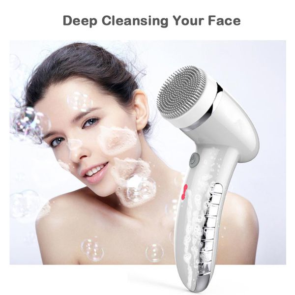 Facial Cleansing Brush Sonic Vibration Face Clean Brush Silicone Deep Cleaning Electric Facial Massage With 4 Heads Ing