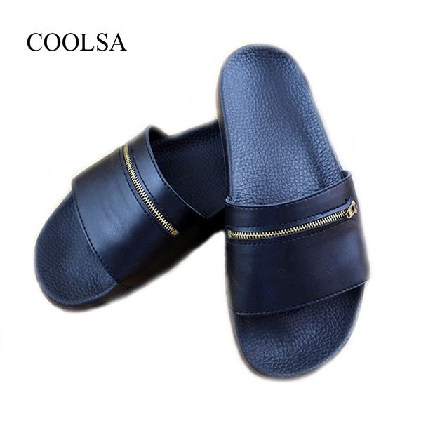 coolsa new men's quality classic embroidery pu slippers men's retro trend rubber slippers zipper environmentally soft slides hot, Blue;gray
coolsa new men's quality classic embroidery pu slippers men's retro trend rubber slippers zipper environmentally soft slides hot, Blue;gray
