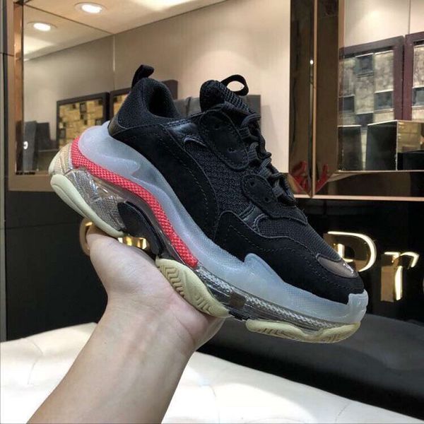 designer men's green triple s women's leather casual shoes low heel lace casual flats size eur 36-45, Black