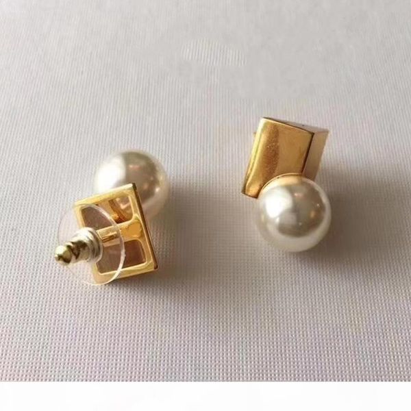 brass material stud earring shape with white pearls earring for women gift wedding jewelry ps5639a, Golden