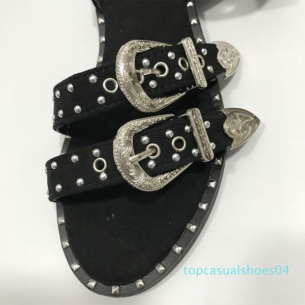 new women's rivets sandals cool girl metal decoration women shoes buckle strap open toe flats heel ladies sandals female fashion t04, Black
new women's rivets sandals cool girl metal decoration women shoes buckle strap open toe flats heel ladies sandals female fashion t04, Black